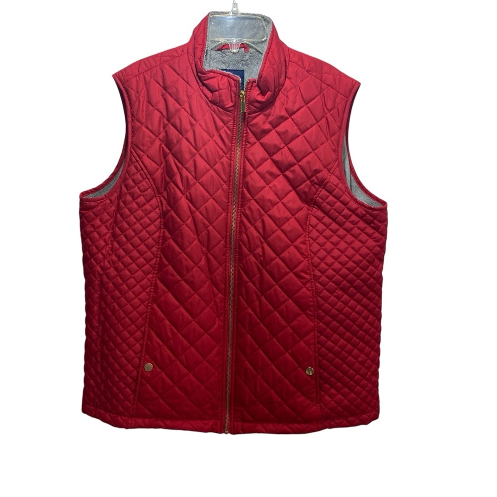 Basic Editions Quilted Puffer Womens‎ Vest XL Red Faux Fur Lined Preppy Outdoors